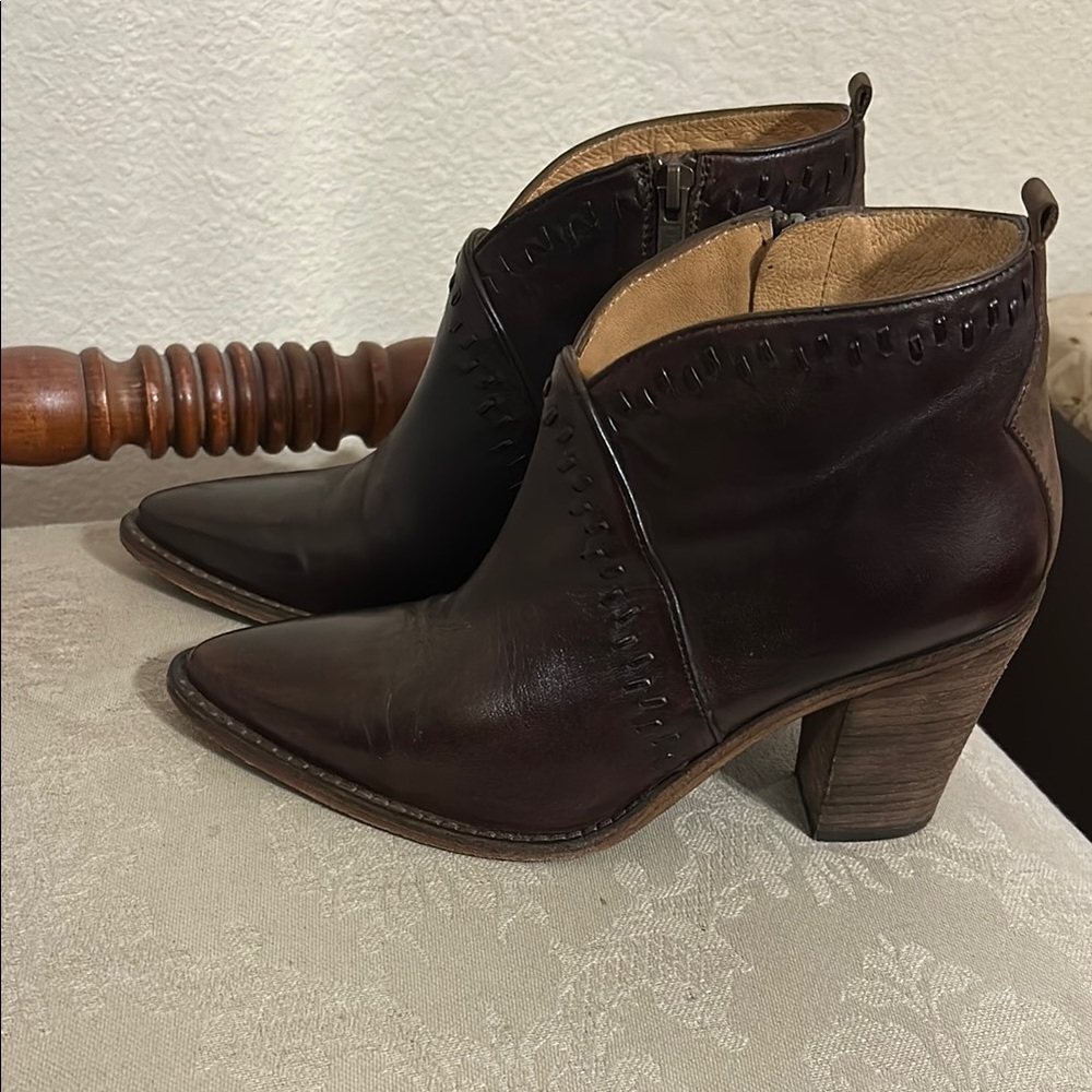 Lucchese Dark Brown Leather Pointed Toe Ankle Booties